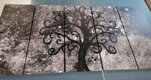 5-dílný obraz černobílý strom života