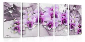 5-dílný obraz fialové květy na abstraktním pozadí