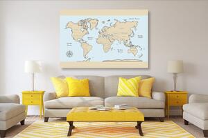 Obraz mapa světa s béžovým okrajem