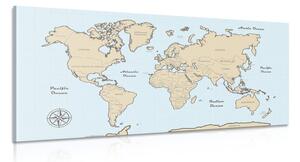 Obraz béžová mapa světa na modrém pozadí