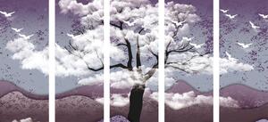 5-dílný obraz strom zalitý oblaky