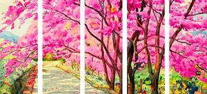 5-dílný obraz himálajské třešně
