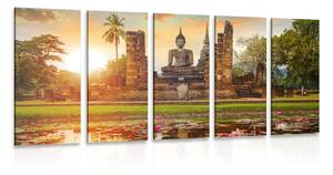 5-dílný obraz socha Buddhy v parku Sukhothai