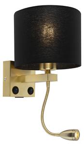 Chytrá nástěnná lampa zlatá s USB a černým stínítkem vč. WiFi A60 - Brescia