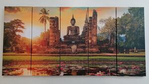 5-dílný obraz socha Buddhy v parku Sukhothai