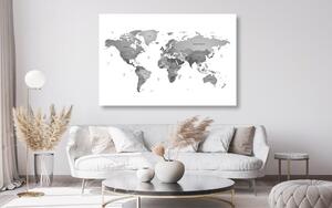 Obraz na korku mapa světa v barvách černobílé