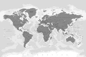 Obraz na korku mapa světa s černobílým nádechem