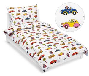 Bellatex Povlečení bavlněné Junior 140x200, 70x90 cm Auta bílá, červená, modrá
