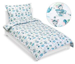 Bellatex Povlečení bavlněné Junior 140x200, 70x90 cm Myška v hrnečku modrá