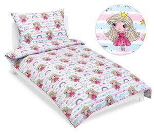 Bellatex Povlečení bavlněné Junior 140x200, 70x90 cm Princezna s duhou růžová