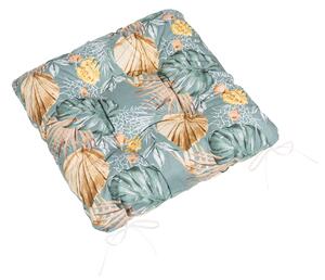 Bellatex Sedák Adéla prošívaný 40x40 cm Monstera, růže žlutá, šedí, béžová
