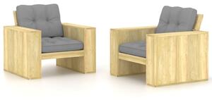 Zahradní židle 2 ks + šedé podušky impregnovaná borovice