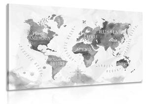Obraz černobílá akvarelová mapa světa