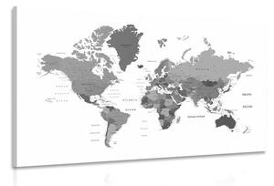 Obraz mapa světa v černobílé barvě