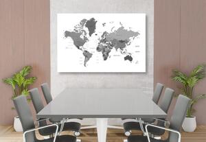 Obraz na korku mapa světa v černobílé barvě