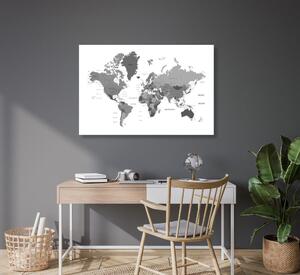 Obraz na korku mapa světa v černobílé barvě