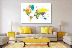 Obraz na korku barevná mapa světa na bílém pozadí