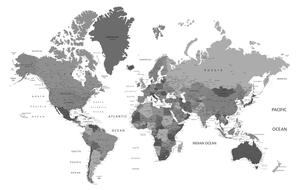 Obraz mapa světa v černobílé barvě
