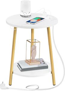Kulatý odkládací stolek Vasagle Luretta 40 cm s nabíjecí stanicí bílý/zlatý