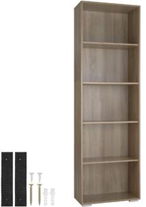 Tectake Regál na knihy Lexi – 5 přihrádek 60x30x190cm - Světlé dřevo, dub Sonoma