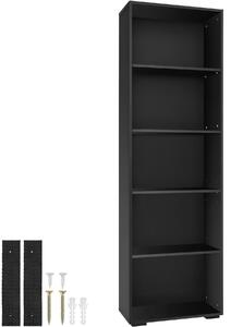 Tectake Regál na knihy Lexi – 5 přihrádek 60x30x190cm - černá
