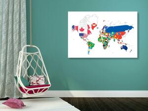 Obraz mapa světa s vlajkami s bílým pozadím