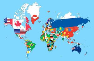 Obraz na korku mapa světa s vlajkami