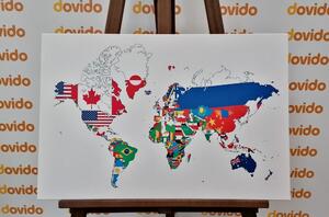 Obraz na korku mapa světa s vlajkami s bílým pozadím