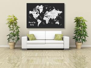 Obraz na korku černobílá jedinečná mapa světa