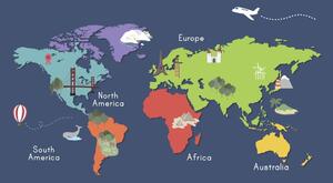 Obraz na korku mapa světa s dominantami