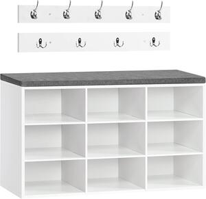 Předsíňový věšák s botníkem a sedákem Vasagle Jungo 80 cm bílý/šedý