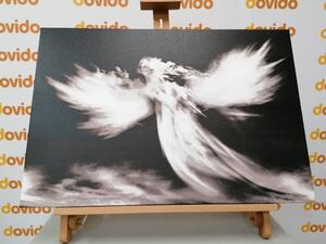 Obraz podoba anděla v oblacích v černobílém provedení - 60x40