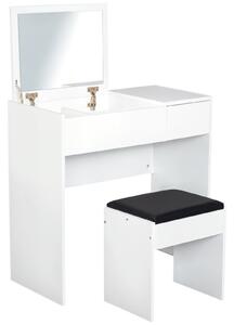 HOMCOM Toaletka s Taburetem a Odklápěcím Zrcadlem 80x40x79 cm a Úložnými Boxy 40x30x40 cm Bílá | Aosom