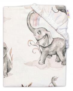 Baby Nellys Dětské bavlněné prostěradlo do postýlky, Slon a duha, bílé, 70x140 cm