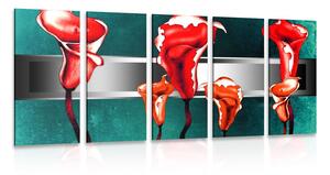 5-dílný obraz abstraktní červené kaly