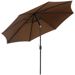 Outsunny Kolečkový Slunečník Zahradní Slunečník Tržní Slunečník s Ručním Kulečníkem, Ocelový, 180 g/m² Polyester, Hnědý Ø2.95 x 2.5 m | Aosom