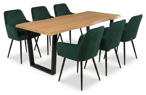 Vikio Jídelní set pro 6 osob 180x90 cm dub noha U zelená židle s područkami VJS168-6Z