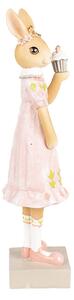 Dekorace králičí slečna v růžových šatech s dortíkem - 9*8*28 cm