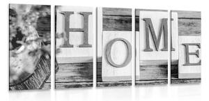 5-dílný obraz písmenka Home v černobílém provedení