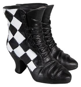 Dekorace socha černá dámská bota se šachovnicí - 15*12*15 cm