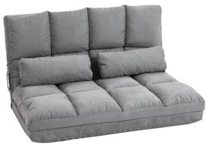 HOMCOM 2-v-1 Podlahová Židle s Podporou Zády a Nastavitelným Sedákem Šedý Velur Metal 102 x 73 x 60 cm | Aosom