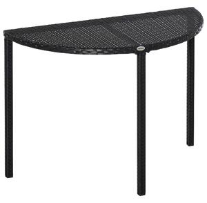 Outsunny Balkonový stůl - Zahradní boční stůl, venkovní nábytek, půlkruhový, polyrattan, kov, černá, 100 x 50 x 74 cm | Aosom