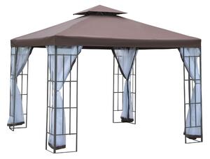 Zahradní altán Outsunny s moskytiérou a bočními panely, party stan s dvojitou střechou, zahradní gazebo 2,97x2,97m | Aosom