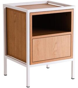 Nordic Design Noční stolek Skipo se zásuvkou 60 x 45 cm s dubovým dekorem a bílou konstrukcí