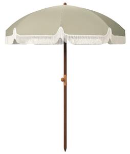 Velký slunečník Outsunny s třásněmi Ø190 cm, venkovní terasový slunečník s UV40+ ochranou, odolný proti větru, vodotěsný, 32 mm tyč a světle olivově z