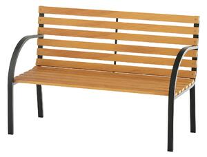 Outsunny Dvoumístná Dřevěná Zahradní Lavice 122x60x83 cm s Opěradlem a Područky, Dřevěné latě a Ocelový Rám, Nosnost 220 kg, Přírodní a Černá Barva |