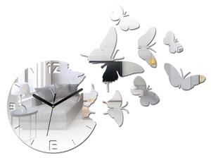 Moderní nástěnné hodiny MIRROR BUTTERFLIES (nalepovací hodiny na stěnu)