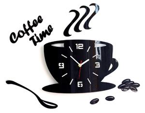 Moderní nástěnné hodiny COFFEE TIME 3D BLACK (nalepovací hodiny na stěnu)