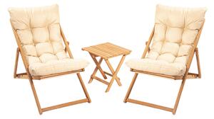 Kalune Design Sada zahradního nábytku Myne se stolem a dvěma židlemi z masivu hnědá/krémová