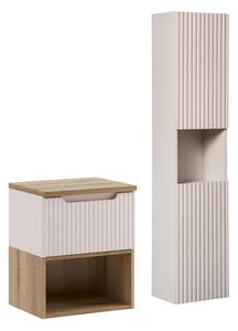 Comad Koupelnová sestava Nova Cashmere II s deskou, regálem a skříňkami 50 cm kašmírová/dub coast evoke